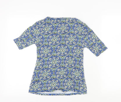 Marks and Spencer Blue Geometric Crew Neck T-Shirt, Size 8