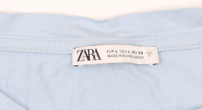 Womens UK Size L Zara Blue Basic T-Shirt