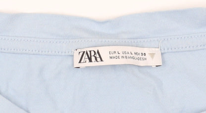 Womens UK Size L Zara Blue Basic T-Shirt