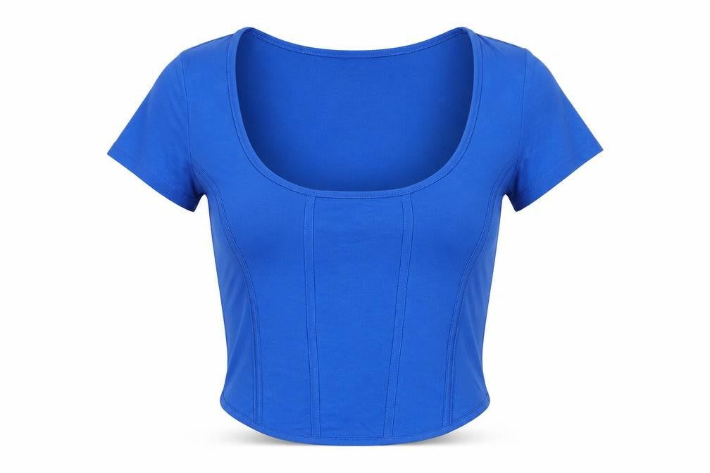 Womens UK Size M Bershka Blue Cropped T-Shirt