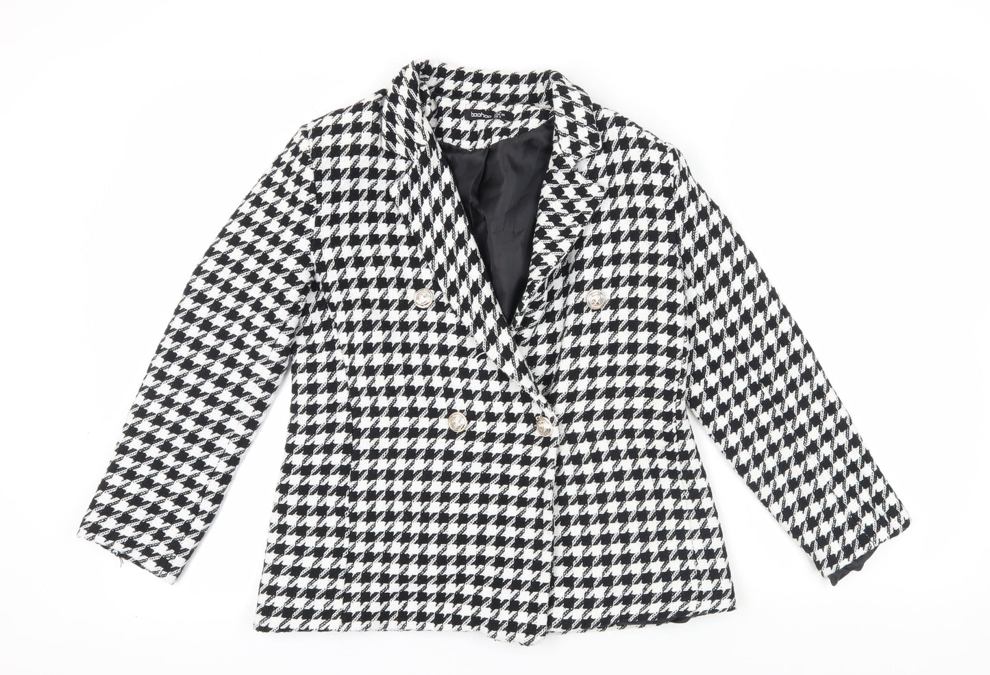 Boohoo Black White Houndstooth Blazer, Size 8, Classic Style