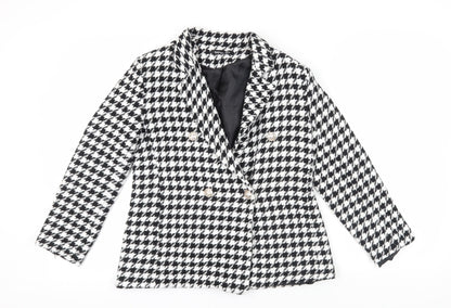 Boohoo Black White Houndstooth Blazer, Size 8, Classic Style