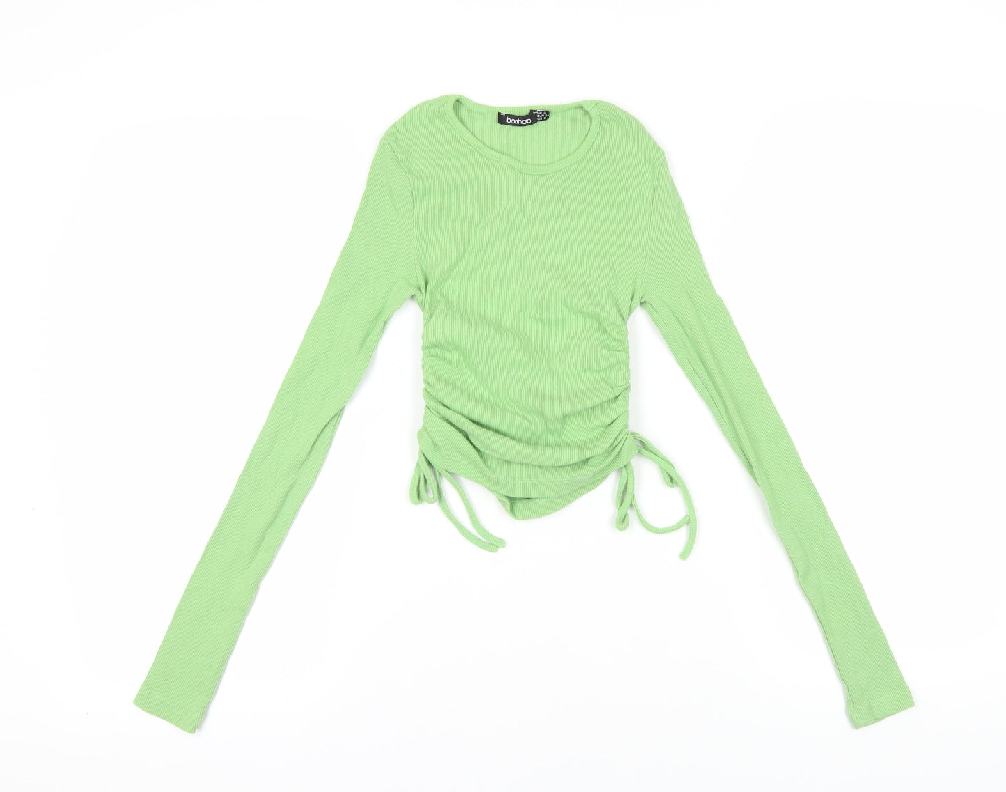 Boohoo Green Ribbed Cropped Blouse, Size 6