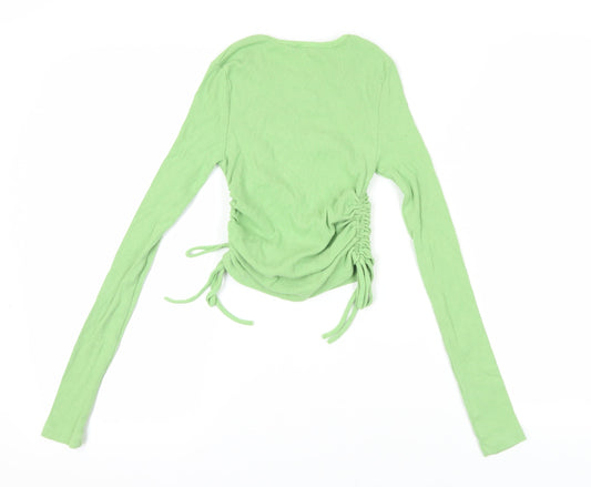 Boohoo Green Ribbed Cropped Blouse, Size 6