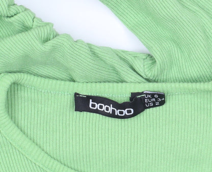 Boohoo Green Ribbed Cropped Blouse, Size 6