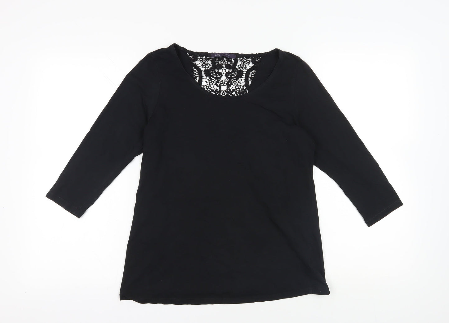 Marks and Spencer Black Lace Accented Blouse - Size 14