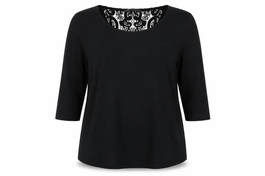 Front view of Marks & Spencer Black Lace Accented Blouse -, size 14