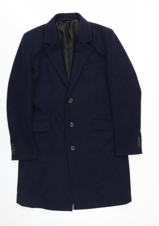 ASOS Mens Blue Overcoat Coat Size M Button