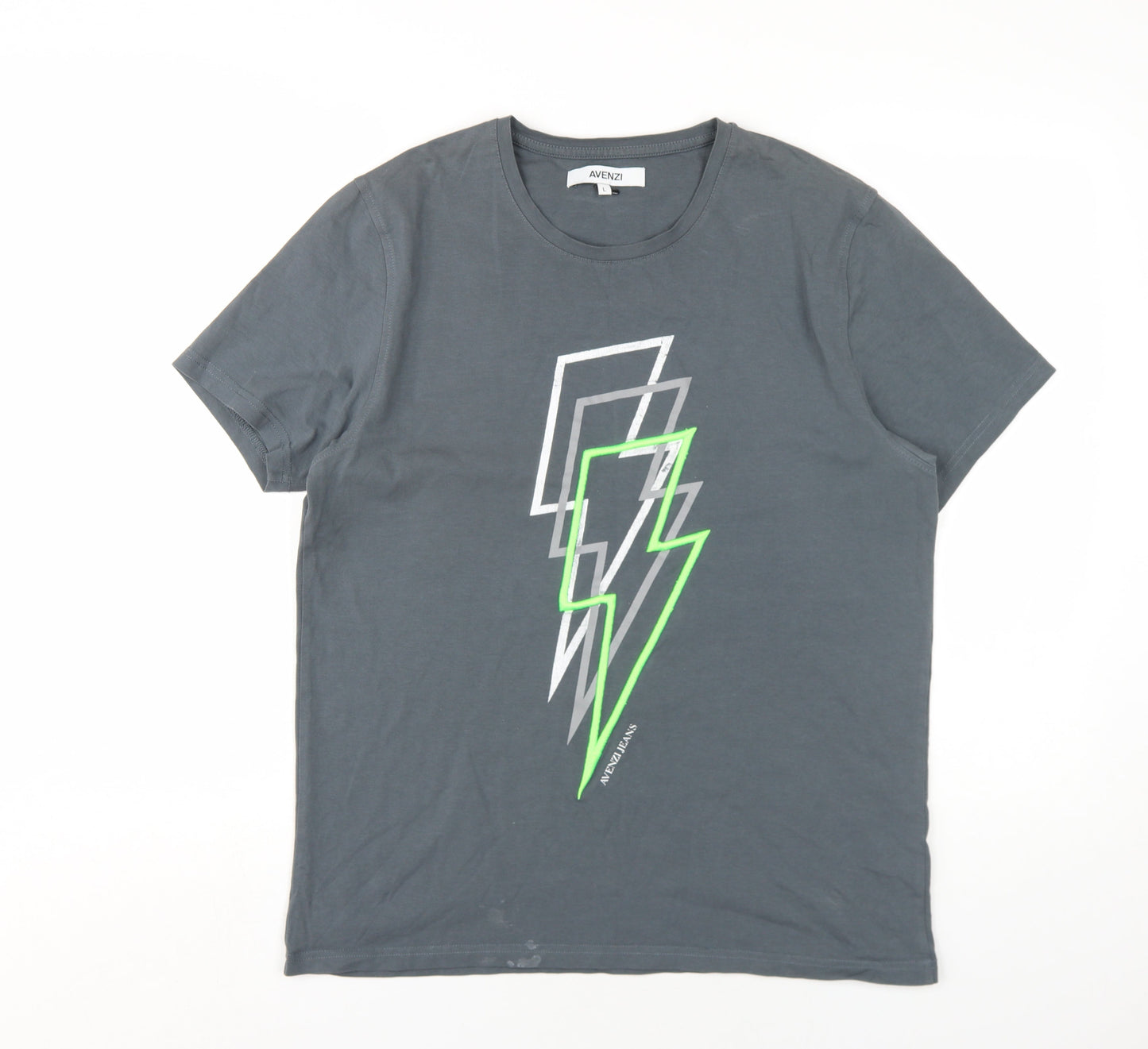 Avenzi Mens Grey Cotton T-Shirt Size L Round Neck