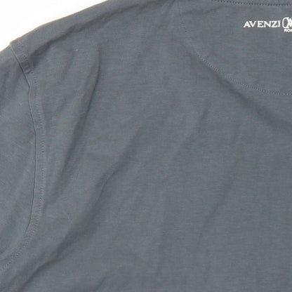 Avenzi Mens Grey Cotton T-Shirt Size L Round Neck