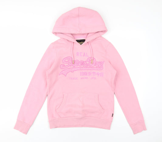 Superdry Womens Pink Cotton Pullover Hoodie Size 8 Pullover