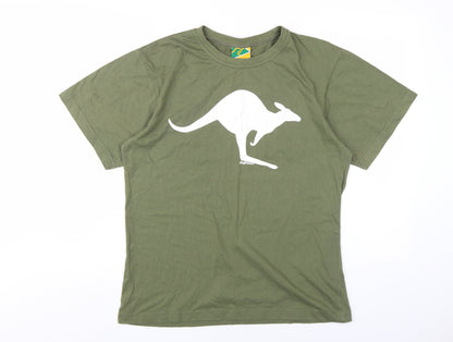 Australian Made Womens Green Cotton Basic T-Shirt Size M Round Neck - Kangaroo