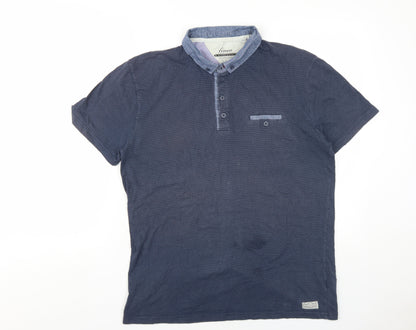Linea Mens Blue Polka Dot Cotton Polo Size L Collared Button