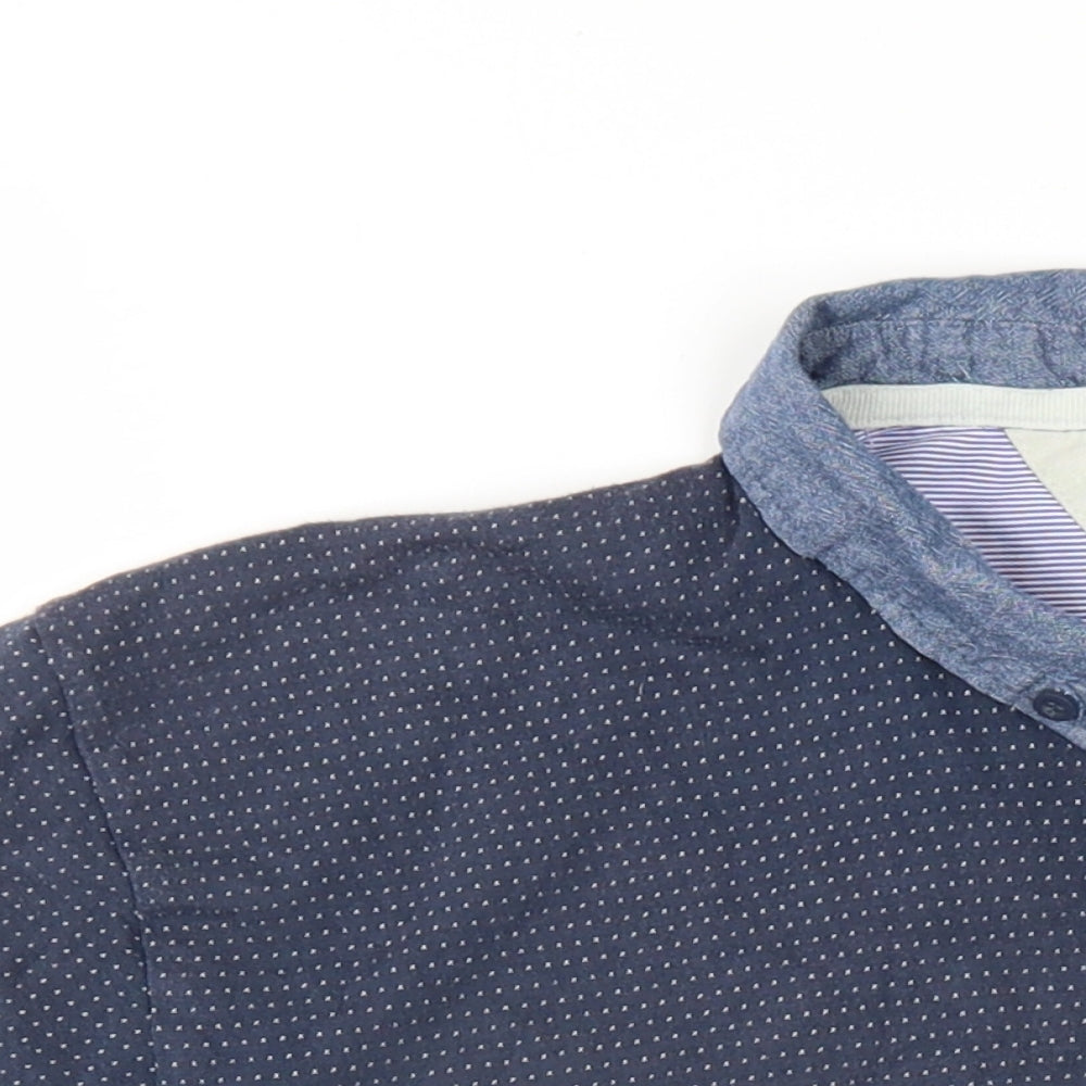 Linea Mens Blue Polka Dot Cotton Polo Size L Collared Button