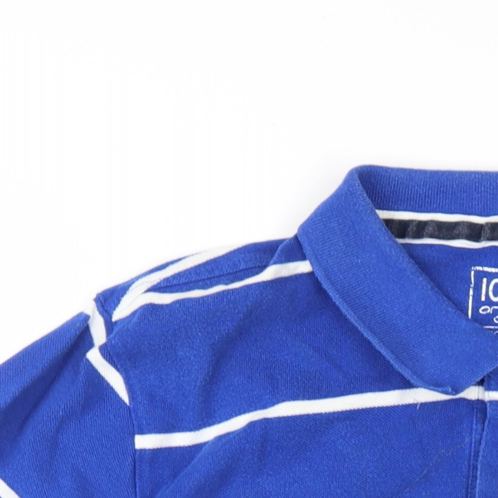 John Lewis Mens Blue Striped Cotton Polo Size M Collared Button