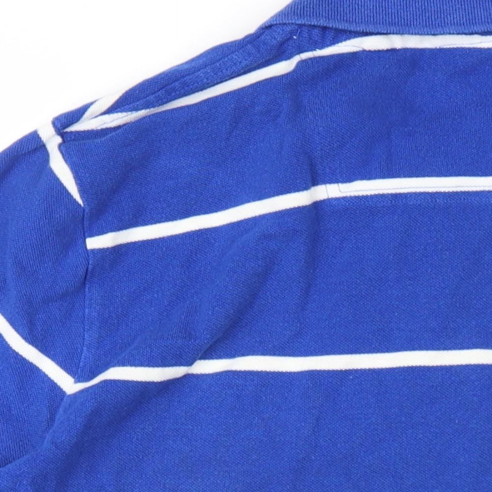 John Lewis Mens Blue Striped Cotton Polo Size M Collared Button