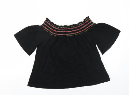 Lipsy Womens Black Viscose Basic T-Shirt Size 10 Off the Shoulder