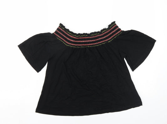 Lipsy Womens Black Viscose Basic T-Shirt Size 10 Off the Shoulder