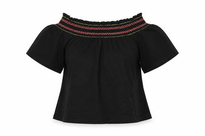 Lipsy Womens Black Viscose Basic T-Shirt Size 10 Off the Shoulder