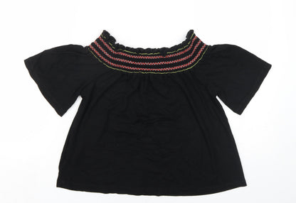 Lipsy Womens Black Viscose Basic T-Shirt Size 10 Off the Shoulder