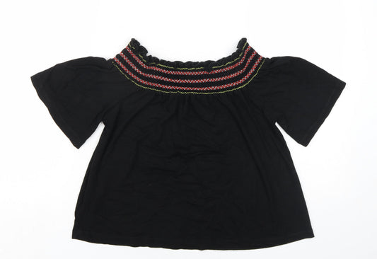 Lipsy Womens Black Viscose Basic T-Shirt Size 10 Off the Shoulder