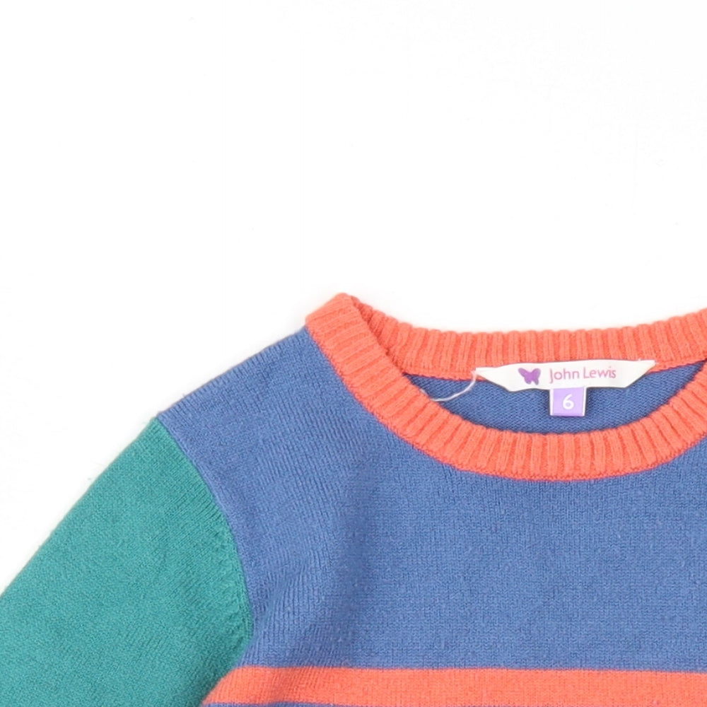 John Lewis Girls Multicoloured Geometric Acrylic A-Line Size 6 Years Round Neck Pullover