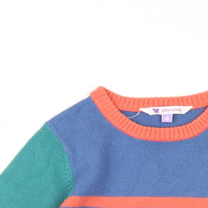 John Lewis Girls Multicoloured Geometric Acrylic A-Line Size 6 Years Round Neck Pullover