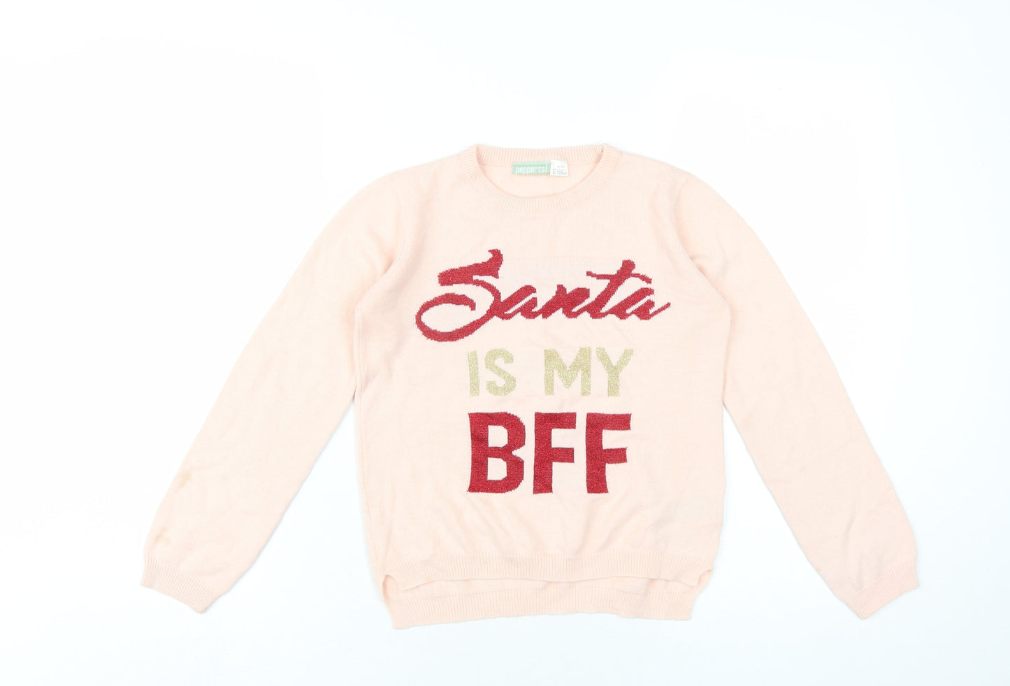 pepperts! Girls Pink Round Neck Acrylic Pullover Jumper Size 10-11 Years Pullover - Santa is my BFF