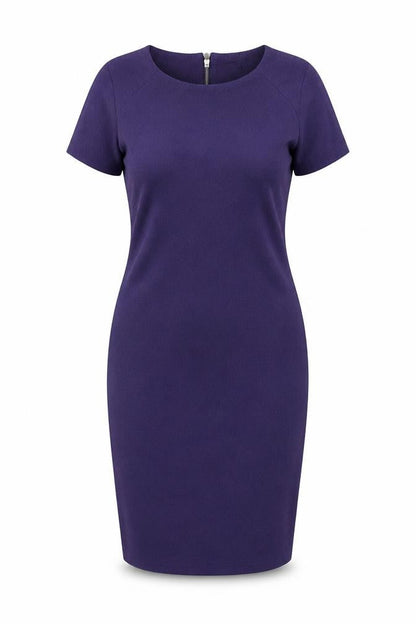 M&Co Womens Purple Polyester Pencil Dress Size 14 Round Neck Zip