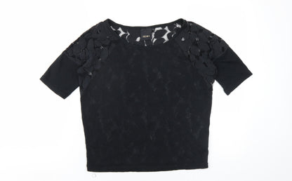 ICHI Womens Black Polyester Basic T-Shirt Size XS Round Neck