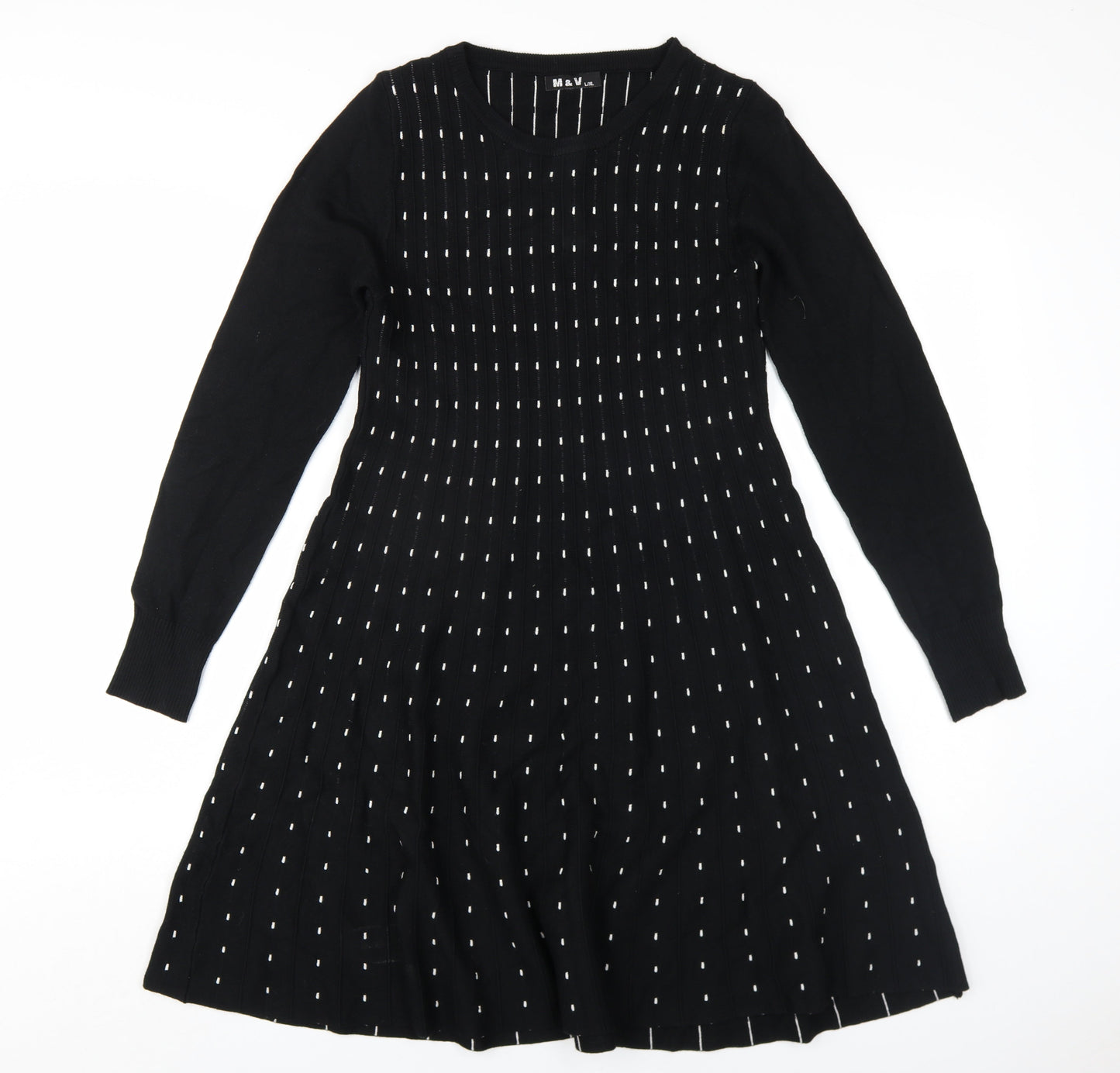 M&V Womens Black Polyamide A-Line Size L Round Neck Pullover