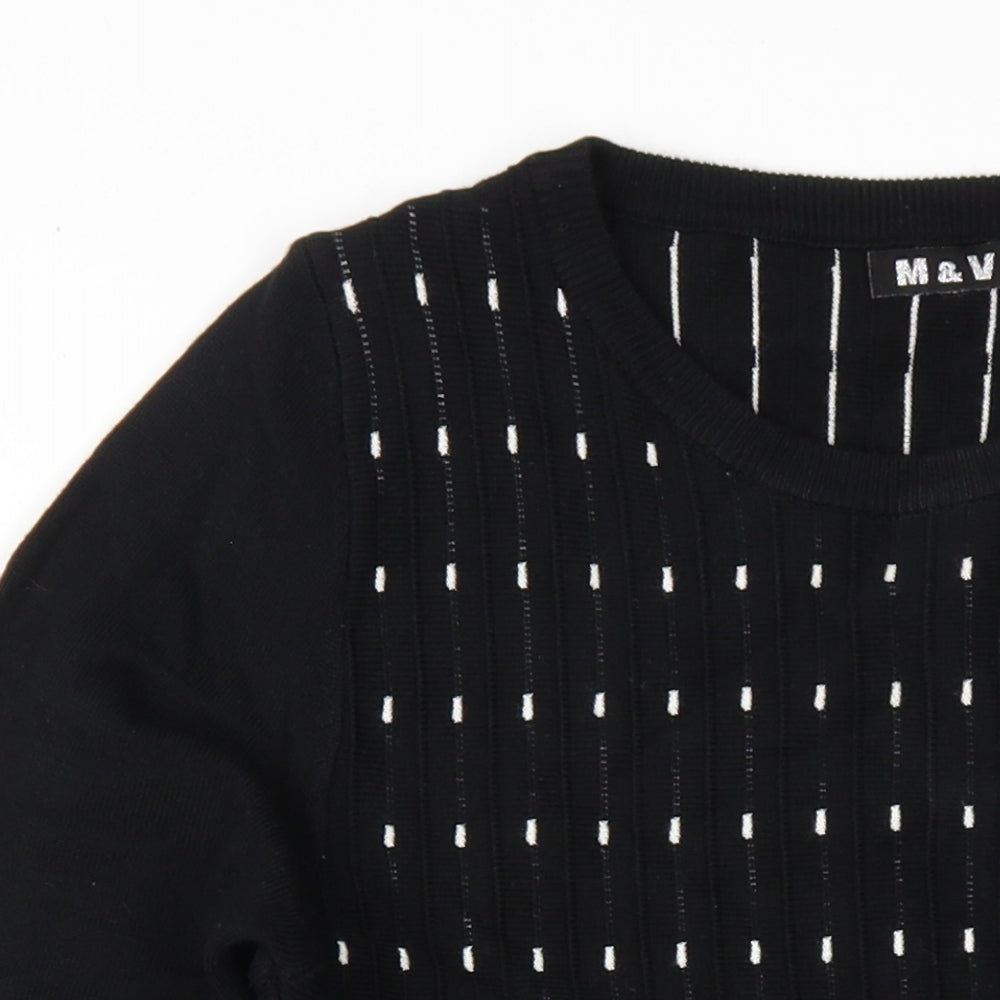 M&V Womens Black Polyamide A-Line Size L Round Neck Pullover