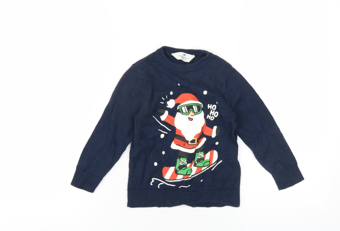 H&M Boys Blue Crew Neck Cotton Pullover Jumper Size 2-3 Years Pullover - Ho Ho Ho Santa