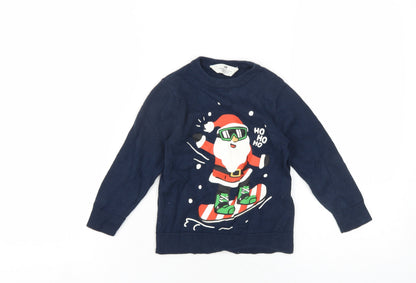 H&M Boys Blue Crew Neck Cotton Pullover Jumper Size 2-3 Years Pullover - Ho Ho Ho Santa
