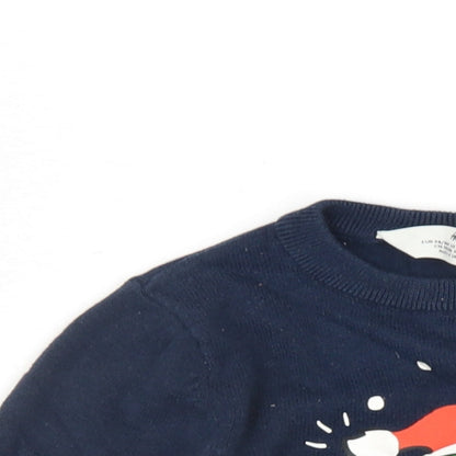 H&M Boys Blue Crew Neck Cotton Pullover Jumper Size 2-3 Years Pullover - Ho Ho Ho Santa