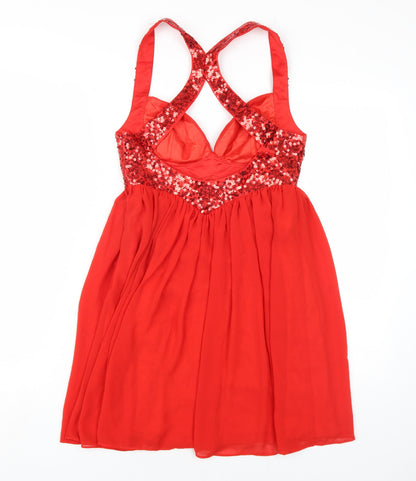 Lipsy Womens Red Polyester A-Line Size 8 V-Neck Zip
