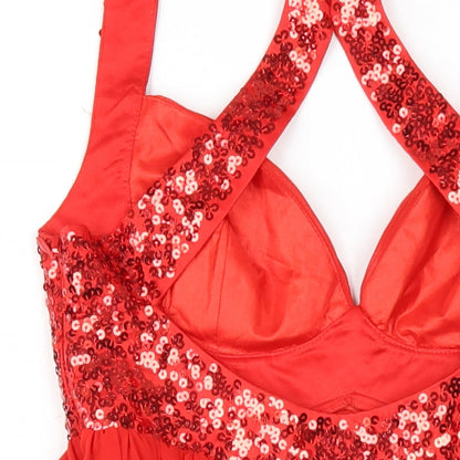 Lipsy Womens Red Polyester A-Line Size 8 V-Neck Zip