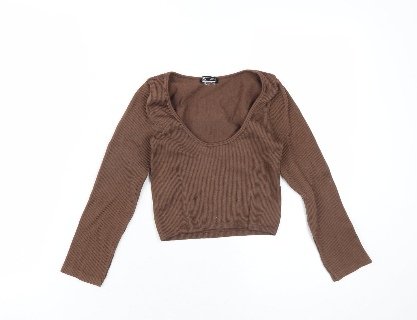 Womens UK Size XS Zara Brown Cropped T-Shirt