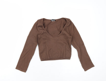 Womens UK Size XS Zara Brown Cropped T-Shirt