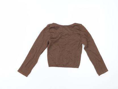 Womens UK Size XS Zara Brown Cropped T-Shirt