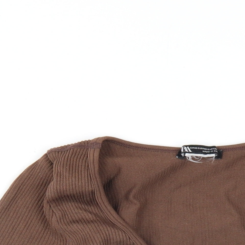 Womens UK Size XS Zara Brown Cropped T-Shirt