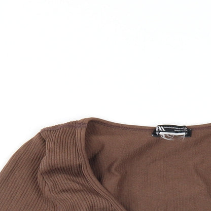 Womens UK Size XS Zara Brown Cropped T-Shirt