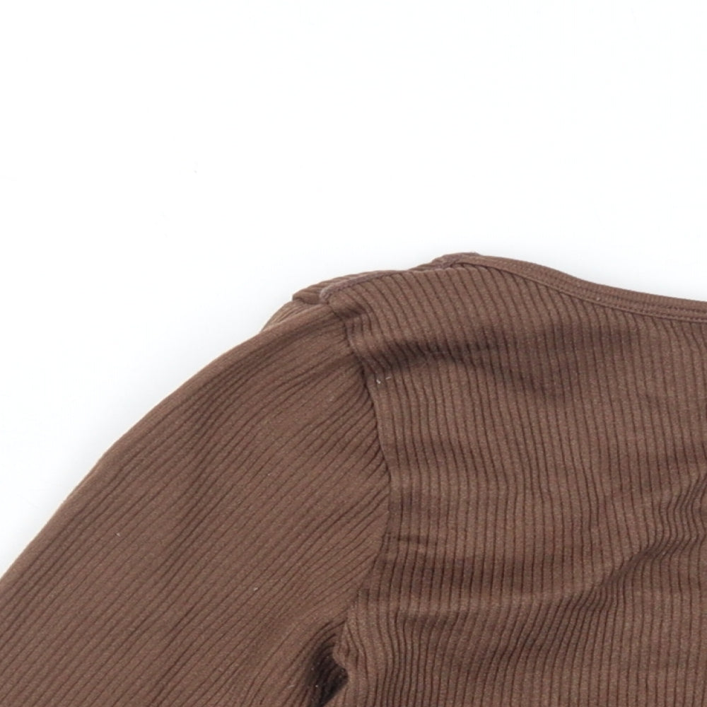 Womens UK Size XS Zara Brown Cropped T-Shirt