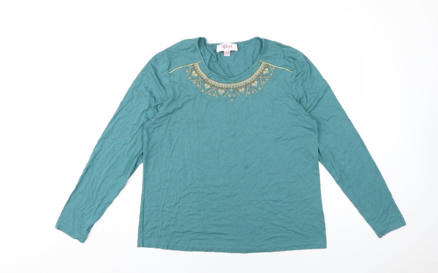 Womens UK Size 14 Afibel Green Basic Blouse