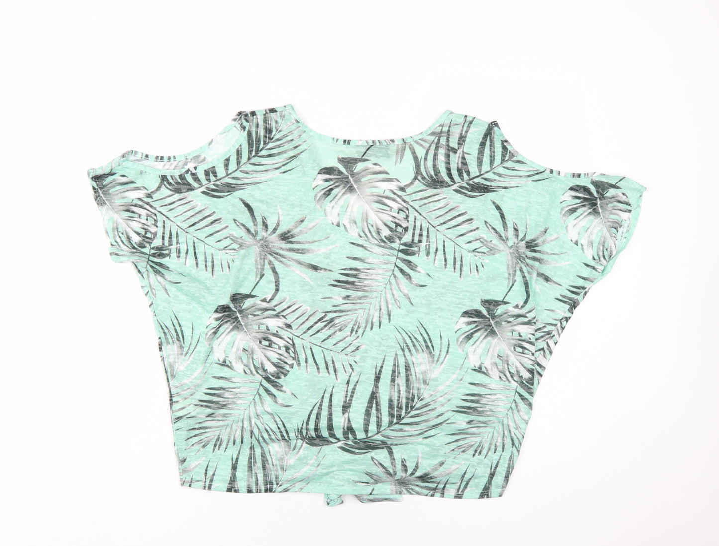 Wallis Womens Green Floral Polyester Basic T-Shirt Size M V-Neck