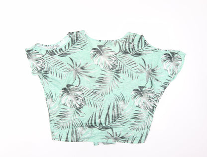 Wallis Womens Green Floral Polyester Basic T-Shirt Size M V-Neck
