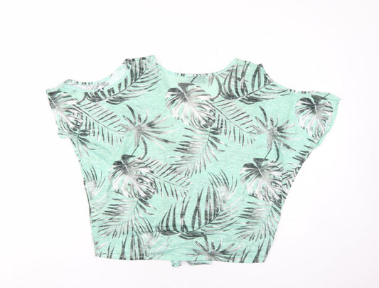 Wallis Womens Green Floral Polyester Basic T-Shirt Size M V-Neck