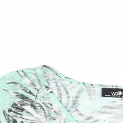 Wallis Womens Green Floral Polyester Basic T-Shirt Size M V-Neck