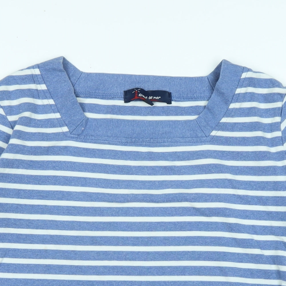front de mer Womens Blue Cotton Basic T-Shirt Size XL Square Neck - Logo