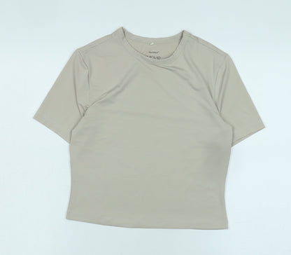 Dry Move Womens Beige Polyester Basic T-Shirt Size M Crew Neck - Logo
